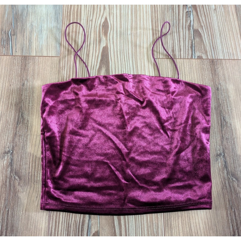 Garage Burgundy Velvet Spaghetti Strap Lined Cropped Tank Top XS